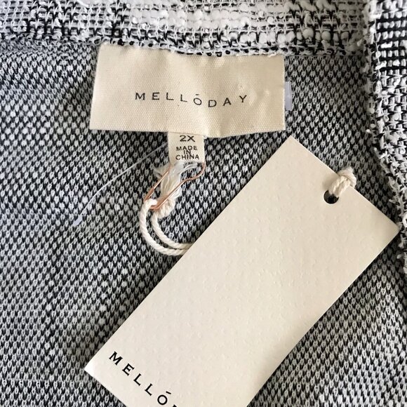 Womans Mellowday Size 2X White Black Open Front Cardigan Coat - Picture 5 of 8